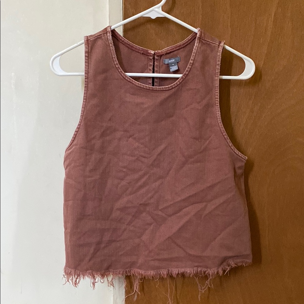 Aerie Frayed Hem Tank Top - Dusty Pink